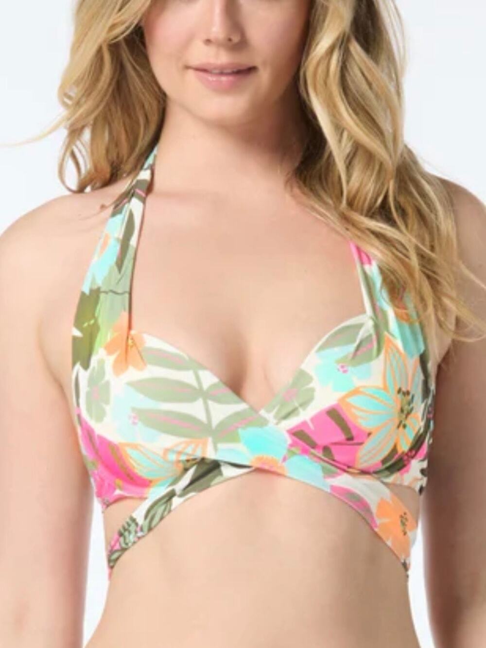 Coco Reef Lush Blooms Starlet Halter Wrap Underwire Bikini Top 34DD NWT